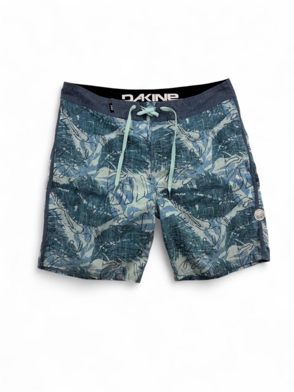 DAKINE Aloha Boardshorts Swimwear Grey Blue Fern Leaf Design Men's Size 36